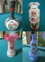 ANTIQUE BRISTOL GLASS VICTORIAN HAND PAINTED VASES PICK 1  - $2,398.40 MXN