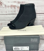 Eileen Fisher Ark Women&#39;s 7 Black Sock Booties Open Peep Toe Block Heel - £79.13 GBP