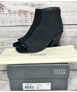 Eileen Fisher Ark Women&#39;s 7 Black Sock Booties Open Peep Toe Block Heel - £78.22 GBP