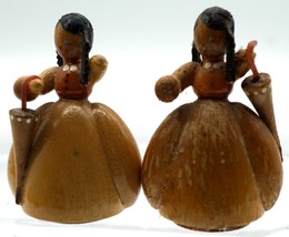 2 Vintage Hand Sculpted Wooden Figurines Girl with Umbrella Erzgebirge Style - £10.65 GBP