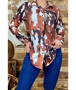 Cow printed long sleeve button up top - £31.95 GBP