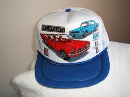 OLD VTG &#39;65-66 Mustang in 3-D graphics on a new white mesh cap w/blue trim  - £15.98 GBP