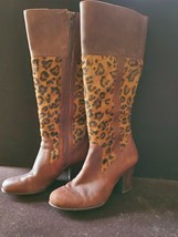 Born Crown M/W9453 Leather Leopard Print Pony Hair Knee High Boots Women&#39;s Sz 5 - £19.78 GBP