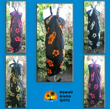 Hawaii Sarong Pareo Luau Cruise Wrap Dress Hibiscus on Black - £9.91 GBP+