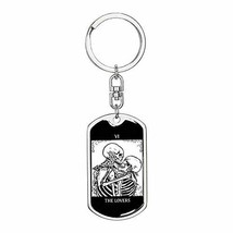 Tarot Card The Lovers Skeleton Kissing Swivel Keychain Dog Tag Stainless Steel o - £43.43 GBP