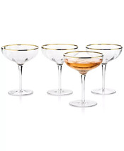 Martha Stewart Clear Optic Coupe Glasses w/ Gold Rim Champagne Flutes Set 4 New - £20.90 GBP