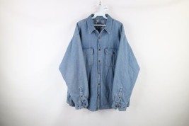 Vintage Streetwear Mens XL Distressed Fleece Lined Denim Button Shirt Ja... - £46.57 GBP