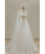 Elegant A-Line Wedding Dress with Off-Shoulder Design and Sparkling Tull... - $527.00