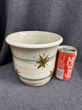 Vintage 6” Tall 7” Wide Hand Turned &amp; Decorated Clay Pottery Planter Signed Blue - £18.60 GBP