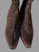 Dark Brown Suede Leather 3&quot; Heel Boots Sz 7 Square Toe Knee High Zipper Italy - £33.22 GBP