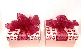 RED AND PINK  Gift Box Satin Bow   Heart Designs set of 2 - £13.98 GBP