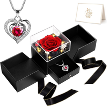 Mothers Day Gifts for Mom Women Her, Preserved Red Real Flower with Heart Neckla - £29.39 GBP