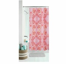 NEW Mainstays Girl Kids Coral Pink Boho Butterfly Fabric Shower Curtain 70&quot;x72&quot; - £14.20 GBP