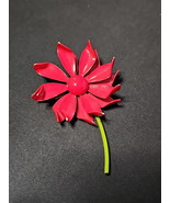 Vintage 1960s Red Enamel Metal Flower Brooch – Mod Mid-Century Costume J... - $25.48
