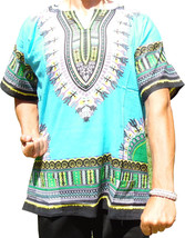 Mens LIGHT BLUE Dashiki Shirt African Blouse Top Rap Rapper ~ FAST SHIPPING - £9.34 GBP