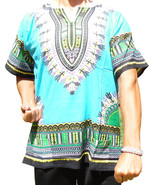 Mens LIGHT BLUE Dashiki Shirt African Blouse Top Rap Rapper ~ FAST SHIPPING - £9.34 GBP