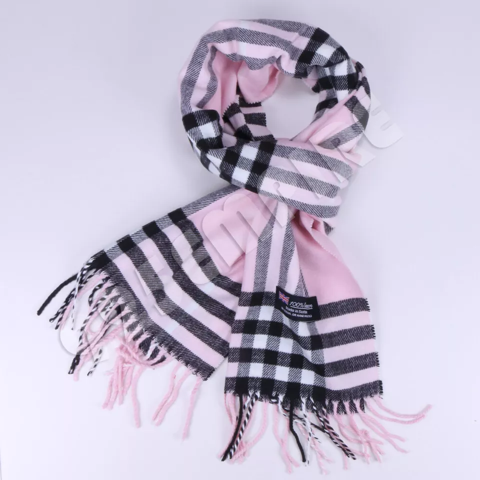 100% CASHMERE Plaid Scarves Warm Solid Plain Winter Check Scarf (Pink) - £14.49 GBP