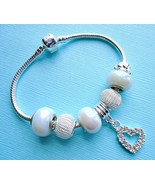 European Charms Bracelet Love Mother of Pearl Beads European Charms s100 - £10.26 GBP