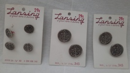 8 VTG Anchor Lansing Silver Tone Metal Buttons (4) sz 5/8&quot; &amp; (4) sz 7/8&quot; on Card - £6.84 GBP