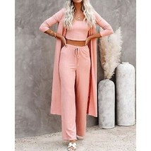 Duster Maxi Cardigan Women&#39;s XL Long Pink Ribbed Knit Stretch Open Front... - £28.80 GBP