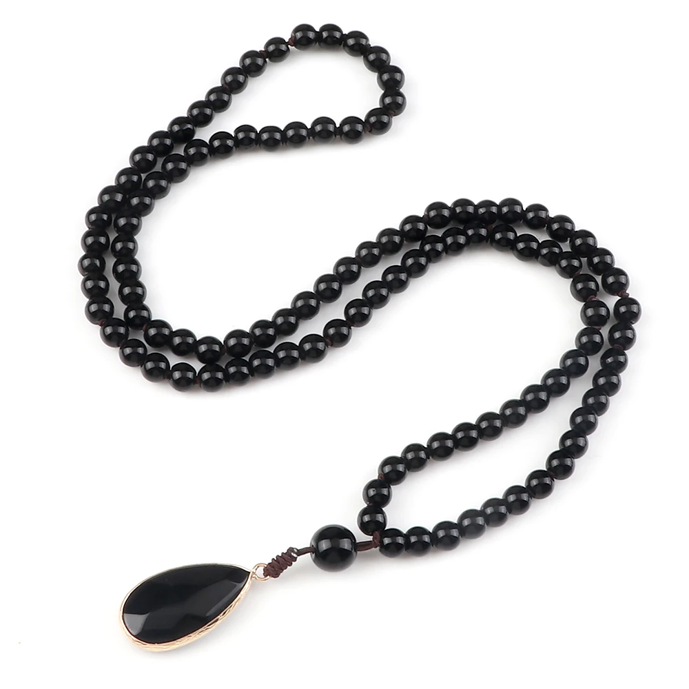 Black Obsidian Meditation Necklace For Men Natural Black Onyx 108 Mala B... - £11.11 GBP