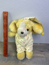 Vintage 1980s 1990s  Dog Plush Yellow Pajama Puppy alphabet a b c - $38.60