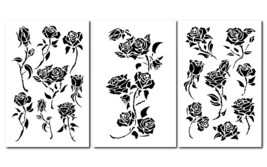 ROSE Flower Painting Stencils Wall Decorating Roses Airbrush 14&quot; Template 3 PACK - £11.15 GBP