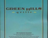 Green Hills Grille Menu Nashville Tennessee 1990&#39;s - $18.81