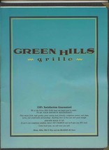 Green Hills Grille Menu Nashville Tennessee 1990&#39;s - £14.98 GBP