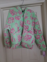 Wild Fable Hooded Mint Green With Pink Floral Quilted Jacket, Size M - $25.00