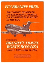 Fly Braniff Free Travel Bonus Bonanaza Brochure 1981 Frequent Flyer Prgram - £42.92 GBP