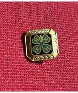 4H Four Clover 1/2&quot; Gold Tone Metal Green Enamel Lapel Pin 1/20 10k GF J215 - €5,03 EUR