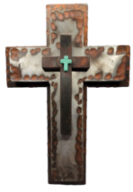 PRIMITIVE Triple Cross Crucifix Christian Religious Mexico Turquoise IRO... - £36.19 GBP