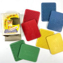 Rubbermaid Mid Century Vtg Colorful Rubber Coasters 8 w/box Kar-Rug Mini... - £23.06 GBP