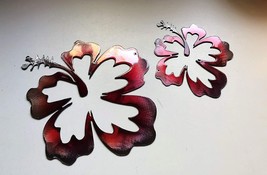 Hawaiian Hibiscus Flower Pair Metal Art - Ruby Tinged- Size Vary - £22.77 GBP