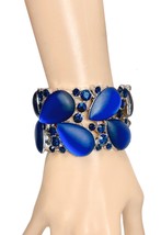 1.75" Wide Matte Ice Montana Navy Blue Crystals Statement Stretchable Bracelet - $26.13
