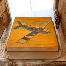 Vintage Handmade Plane Wooden Trinket Box Lined Retro Kids Room Decor MCM - £9.05 GBP