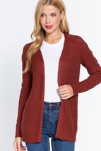 Brick Red Long Sleeve Open Front Sweater Cardigan_ - £15.05 GBP