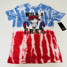 Womens XS 1  Wild &amp; Free  Shirt red white and blue tye dye 4th of July L... - £10.27 GBP