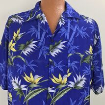 Pacific Aloha Hawaiian XL Shirt Blue Bamboo Bird Of Paradise Palm Leaves - $26.99