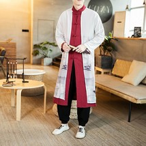 M-5XL Plus Size Men Trench Coat Fake two Pieces Cardigan Kimono Coat Male Long C - £98.64 GBP