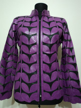 Plus Size Purple Leather Leaf Jacket Women All Colors Sizes Genuine Zip Short D1 - £179.82 GBP