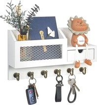 Key and Mail Holder for Wall, Mail Organizer Wall Mount with 6 Hooks and Storage - £27.96 GBP