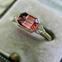 2Ct Emerald Cut Red Ruby Unique Turkish Engagement Ring 14K Yellow Gold Finish - £70.99 GBP