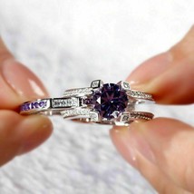2.80Ct Round Cut Simulated Amethyst CZ Bridal Ring Set 925 Sterling Silver - £75.79 GBP