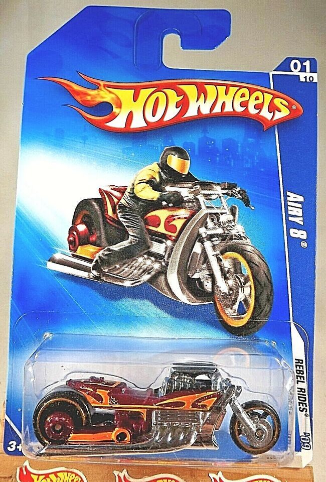 2009 Hot Wheels #137 Rebel Rides 1/10 AIRY 8 Bike Purple w/Black MC5Sp Gold Rims
