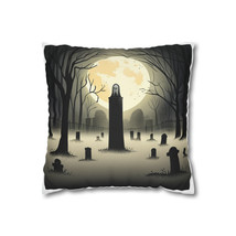 Halloween Creepy Haunted House &amp; Cemetary Polyester Square Pillow Case - White - £15.36 GBP+
