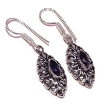 Blue Amethyst Marquis Gemstone 925 Silver Overlay Handmade Oxidised Drop Earring - £8.17 GBP