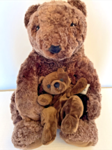Rare IKEA Plush 17&quot; Soft Brown Bear With Attached Baby Bear Klapper Bjorn 16631 - £29.60 GBP