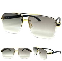 Mens Classy Elegant Sophisticated Retro Sun Glasses Gold Metal Faux Wooden Frame - £13.17 GBP